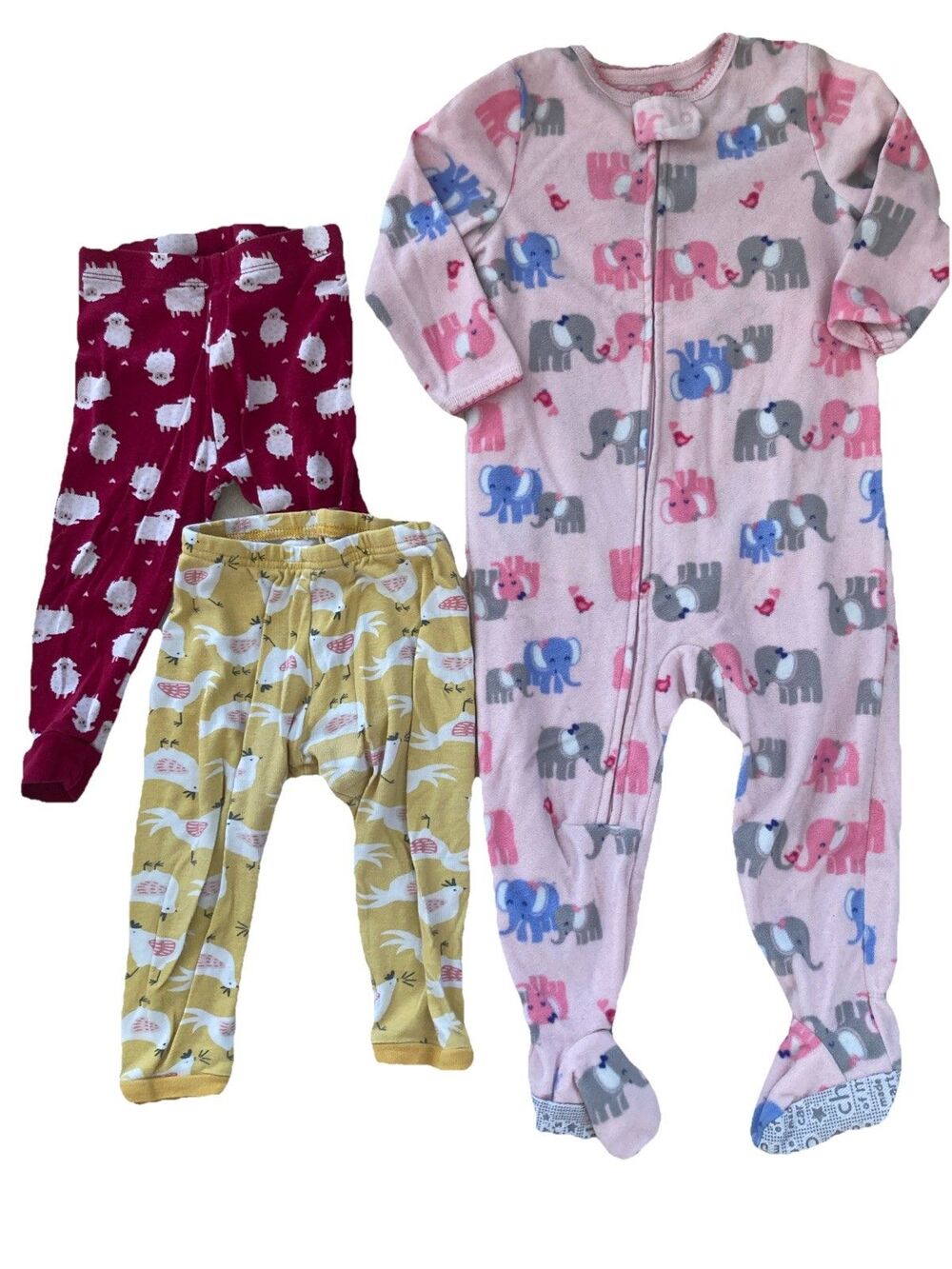 Girls 12-18M Pajamas, Fleece Footed & Pants, 3 Pcs